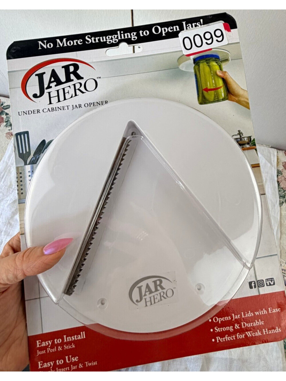 Jar Opener Hero Under Cabinet Jar Opener Peel & Stick White Plastic/Metal Easy